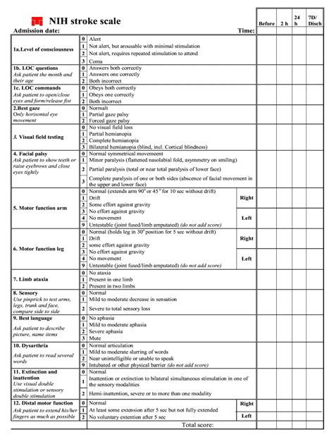 NIHSS Printable for Patient Evaluation